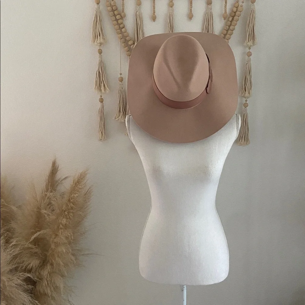 Brixton Joanna neutral felt wool hat wide floppy brim fedora grosgrain ribbon M
